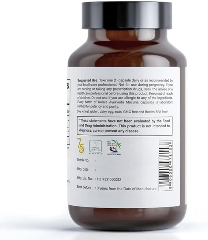 Kerala Ayurveda Mucuna Pruriens Herbal Supplement - 60 Count | Supports Memory, Mood & Better | Supports Relaxation & Stress Relief | Natural Antioxidant Supplement