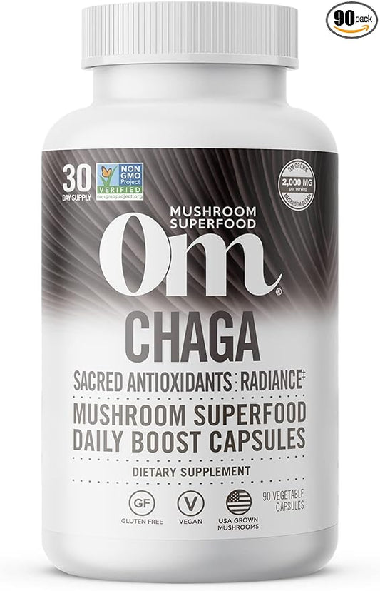 OM MUSHROOM SUPERFOOD Chaga Mushroom Capsules Supplement, Sacred Antioxidants & Immune Support, 90 Count, 30 Days