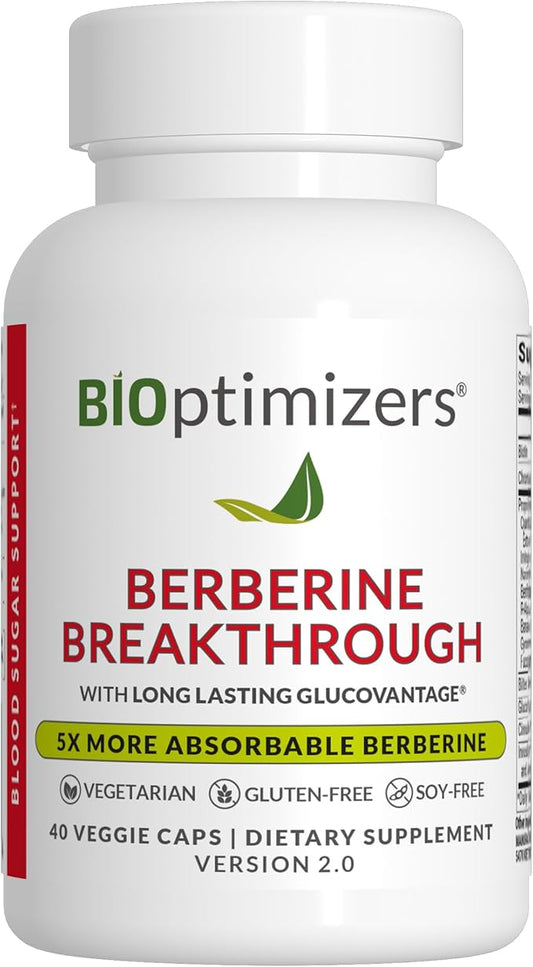 BIOptimizers Berberine Breakthrough 2.0 Supplement - 40 Capsules - Vegetarian, Gluten- and Soy-Free