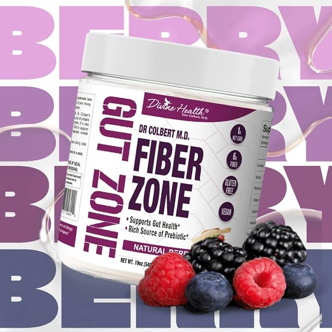 Dr Colbert MD Fiber Zone Powder | Berry Flavor | Prebiotics, Isoluble & Soluble Fiber | Psyllium Husk | Inulin | Recommended in Keto Zone Diet & Healthy Gut Zone | 9.52 oz