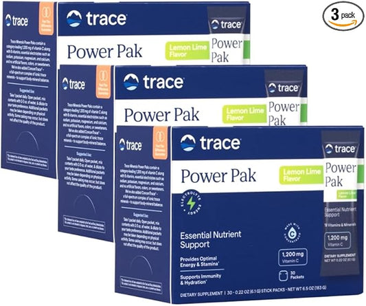 Trace Minerals | Power Pak Electrolyte Powder Packets | 1200 mg Vitamin C, Zinc, Magnesium | Boost Immunity, Hydration and Natural Energy | Lemon Lime | 90 Packets