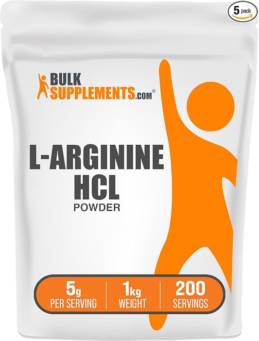 BulkSupplements.com L-Arginine HCl Powder - Nitric Oxide Supplement, Arginine Powder - Unflavored & Gluten Free, 5g per Serving, 1kg (Pack of 5) (11 lbs)