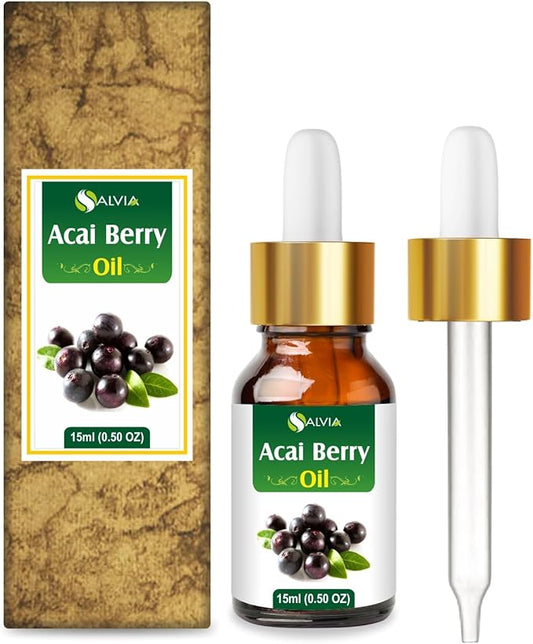 Acai Berry (Euterpe Oleracea) Cold Pressed Carrier Oil 100% Natural & Pure Undiluted Uncut Oil Use for Aromatherapy, Skin Care Therapeutic Grade (15ML with Dropper)