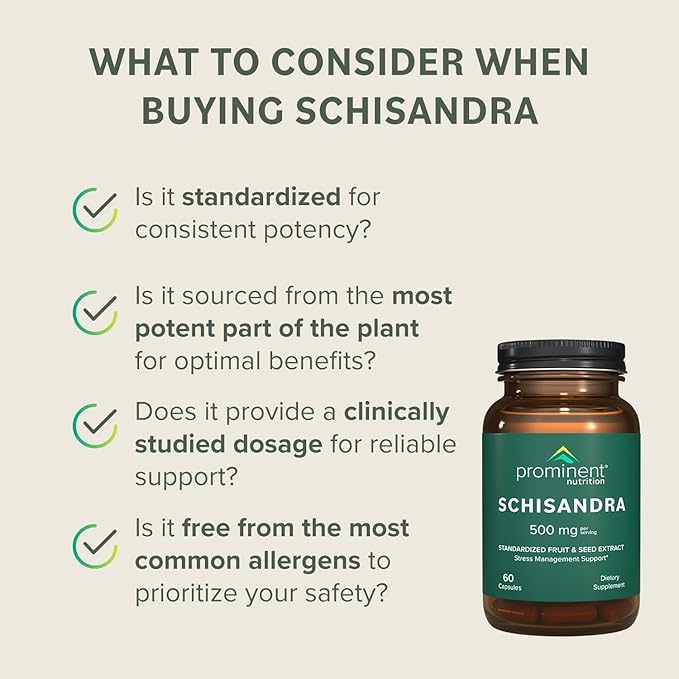 Prominent Nutrition Schisandra Berry Extract, Clinically Researched 500 mg Dose for Stress Management Support, Standardized to Schisandrins, Pure Schisandra Chinensis Fruit Extract, 60 Capsules