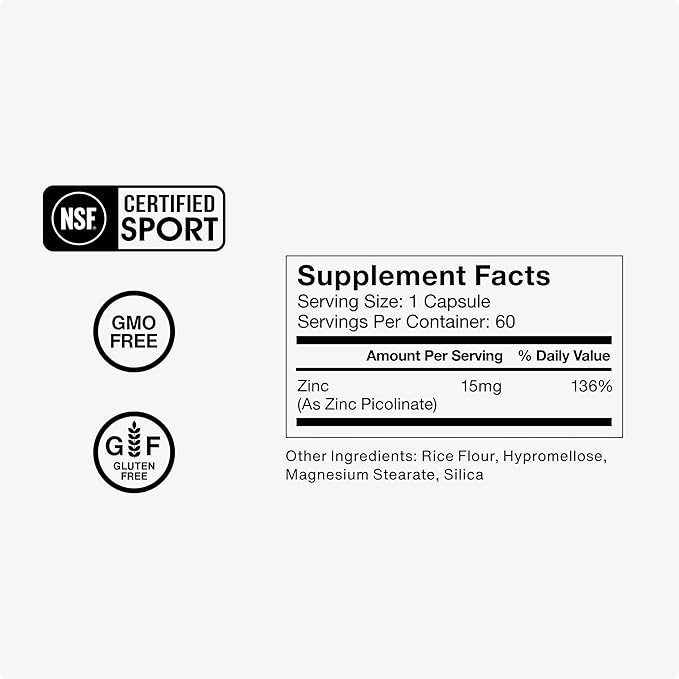 Momentous Zinc Picolinate 15 mg - Immunity & Hormone Support - Bioavailable Zinc Supplement - Promotes Joint Health & Lean Muscle Mass - NSF Certified for Sport - GMO-Free & Gluten-Free - 60 Servings