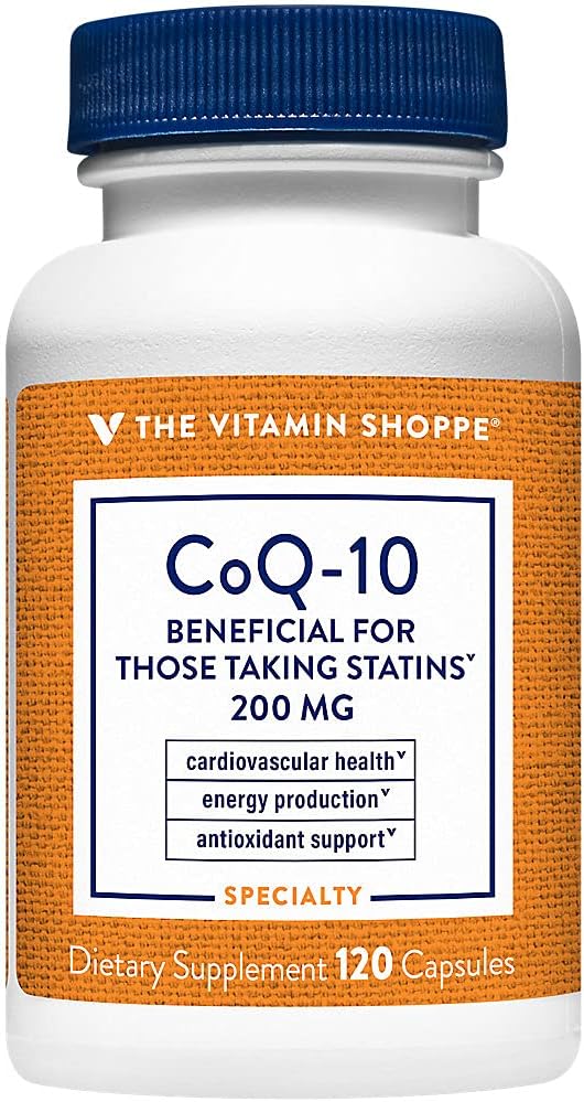 The Vitamin Shoppe CoQ-10 200mg - Beneficial for Those Taking Statins – Supports Heart & Cellular Health and Healthy Energy Production, Essential Antioxidant – Once Daily (120 Capsules)