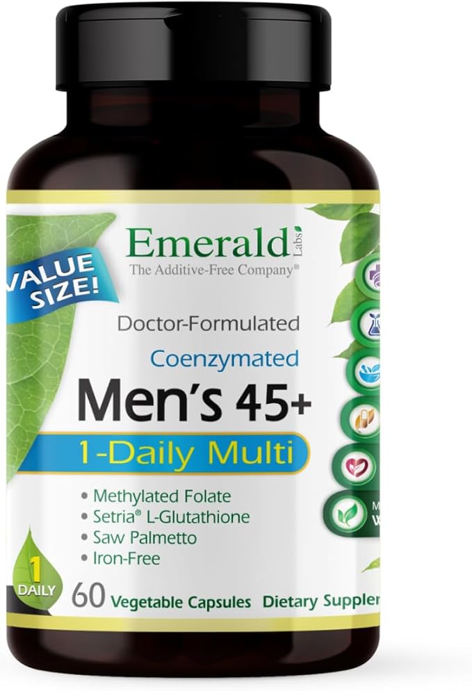 EMERALD LABS Men's 45+ 1-Daily Multi - Made with Saw Palmetto, Lycopene & More for Heart, Bone & Immune Support* - Gluten-Free - 60 Vegetable Capsules