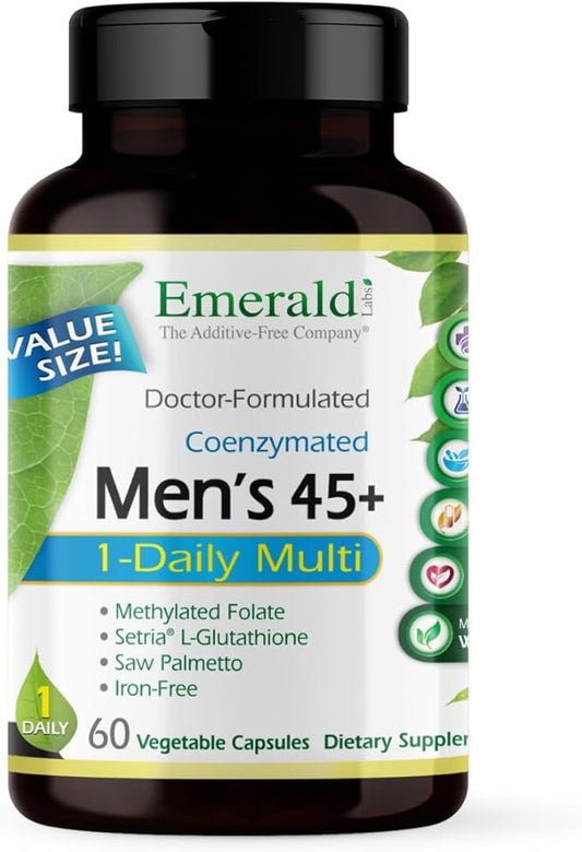 EMERALD LABS Men's 45+ 1-Daily Multi - Made with Saw Palmetto, Lycopene & More for Heart, Bone & Immune Support* - Gluten-Free - 60 Vegetable Capsules