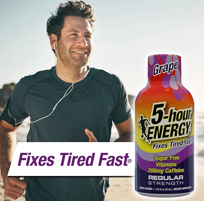 5-hour ENERGY Regular Strength Grape Energy Shot 1.93oz, 20-Pack – Sugar Free Caffeine Energy Booster with B-Vitamins & Amino Acids – Zero Calorie