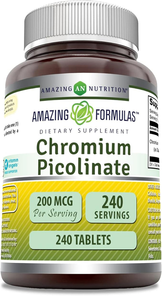 Amazing Formulas Chromium Picolinate Supplement | 200 Mcg Per Serving | Tablets | Non-GMO | Gluten Free | Made in USA (240 Count)