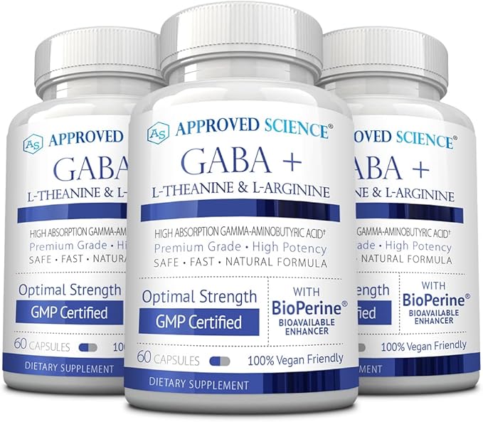 Approved Science GABA+ - Promote Calm, Improve Sleep, Boost Mood - GABA, L-Theanine, L-Arginine, Vitamin B6, BioPerine - High Absorption - 180 Capsules - Vegan