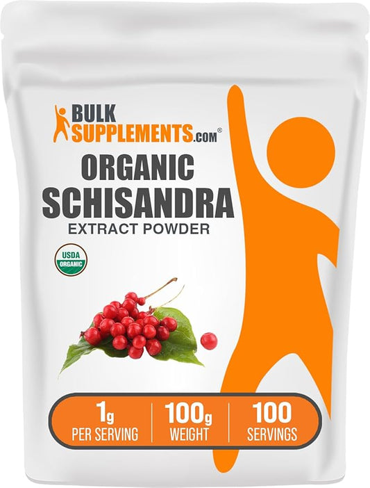 BulkSupplements.com Organic Schisandra Extract Powder - Schisandra Supplement, from Schisandra Berries, Herbal Supplement - Gluten Free - 1g per Serving, 100g (3.5 oz) (Pack of 1)