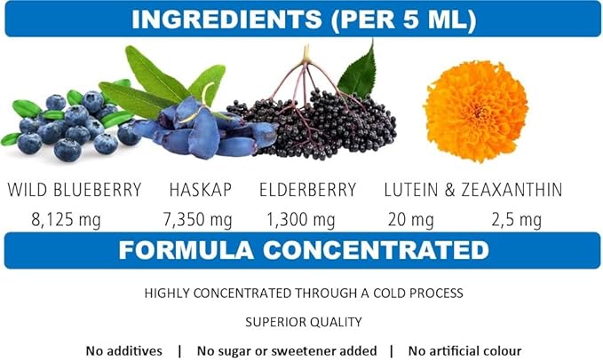 Immunia Vision. Lutein, Wild Blueberry, and Elderberry Concentrate. Eye Health Antioxidant Supplement. Concentrated Formula. Delicious Taste. 5 ml/Day. (3-Pack)