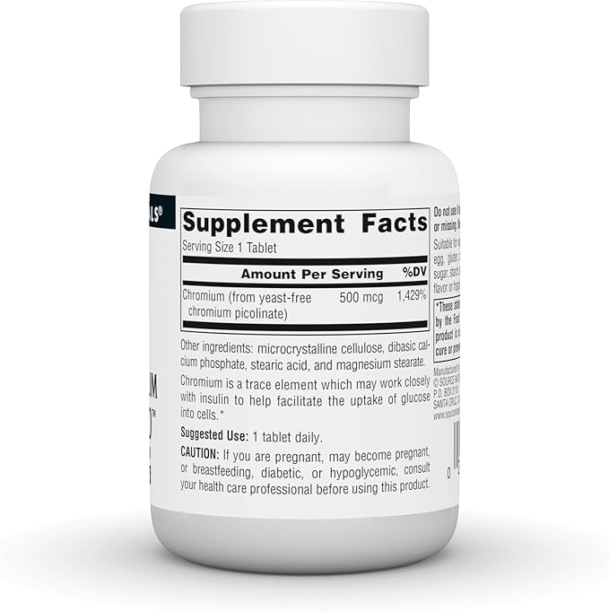 Source Naturals Ultra Chromium Picolinate 500 Yeast-FreeChromium, Vegetarian Dietary Supplement, 500 mcg - 120 Tablets