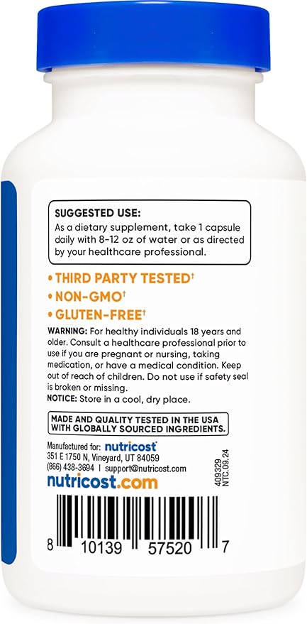 Nutricost Lactobacillus Acidophilus 500 Million CFU Per Serving (120 Capsules)
