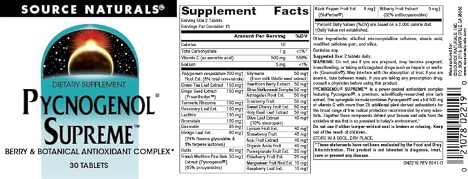 Source Naturals Pycnogenol Supreme, Berry & Botanical Antioxidant Complex* - 30 Tablets