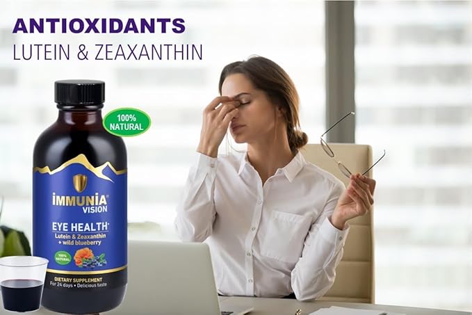 Immunia Vision. Lutein, Wild Blueberry, and Elderberry Concentrate. Eye Health Antioxidant Supplement. Concentrated Formula. Delicious Taste. 5 ml/Day. (3-Pack)
