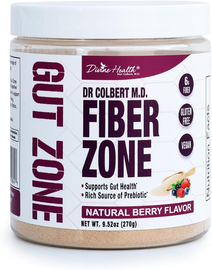 Dr Colbert MD Fiber Zone Powder | Berry Flavor | Prebiotics, Isoluble & Soluble Fiber | Psyllium Husk | Inulin | Recommended in Keto Zone Diet & Healthy Gut Zone | 9.52 oz