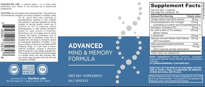 Advanced Memory Formula Extreme Brain Booster, Brain Supplement for Memory, Focus and Mental Performance, Memory Vitamins for Better Brain Health 180 Capsules (3 Pack)