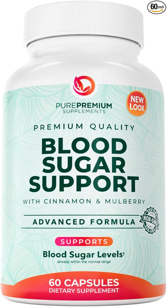 PurePremium Normal Blood Sugar Support Supplement - 20 Active Ingredients Complex to Support Blood Sugar Levels Already in The Normal Range - with Cinnamon, Bitter Melon, Chromium, Mulberry - 60ct