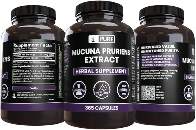 Pure Original Ingredients Mucuna Pruriens (365 Capsules) No Magnesium Or Rice Fillers, Always Pure, Lab Verified