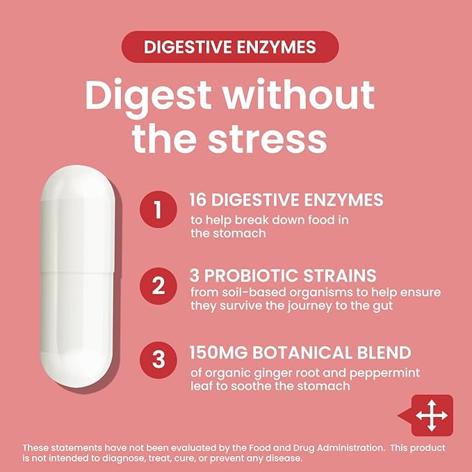 Digestive Enzymes - Multi Enzymes, Organic Prebiotics & Probiotics for Digestive Health & Gut Health - Meal Time Discomfort Relief & Bloating - Dual Action Approach - 60 CT