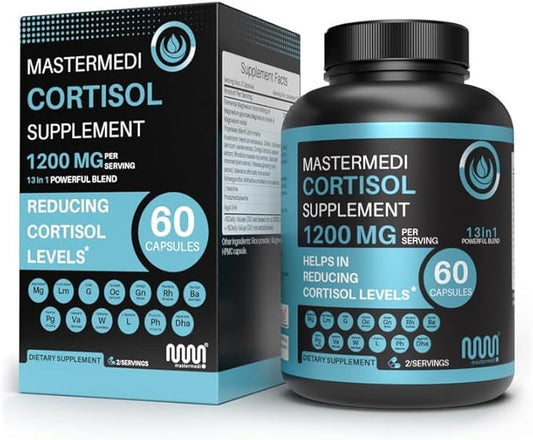 mastermedi Cortisol Supplements for Women and Men Support with Magnesium, Ashwagandha, Lion’s Mane & GABA – Adaptogenic Stress Relief & Mood Support – Non-GMO, No Fillers, Gluten-Free