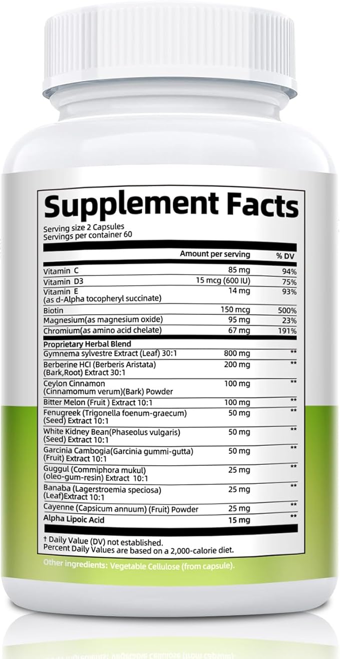 Gymnema Sylvestre Supplement 2 Month Supply | 17-in-1 Herbal Complex with Berberine HCI, Cinnamon, Bitter Melon & Chromium - Supports Glucose Metabolic Balance & Energy Wellness