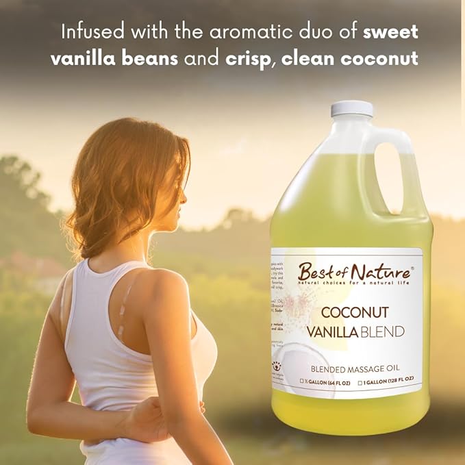 Best of Nature Coconut Vanilla Aromatherapy Massage Oil - Luxurious Blend with Coconut & Vanilla, Perfect for Spa Use, Relaxing Massage & Skin Hydration, Silky & Lightweight - Gallon (128 fl oz)