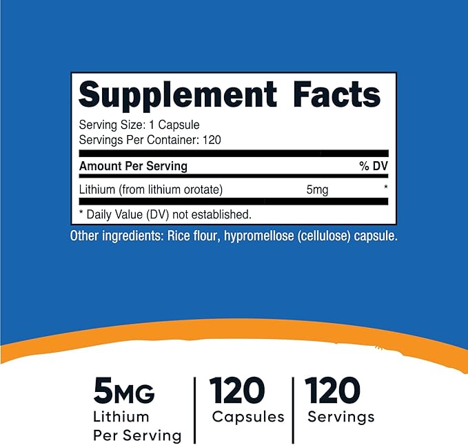 Nutricost Lithium Orotate 5mg, 120 Capsules - Veggie Caps, Non-GMO, Gluten Free