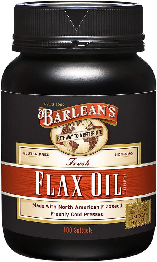 Barlean's Omega 3 6 9 Flaxseed Oil Supplements, Cold-Pressed Flax Seed Supplement Softgels with 1650 mg ALA Fatty Acids, 100 Count