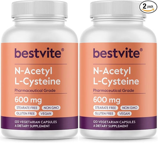 N-Acetyl L-Cysteine 600mg (NAC) (120 Vegetarian Capsules) (120 x 2) - No Stearates - Vegan - No Fillers - No Silica - No Gelatin - Gluten Free - Non GMO