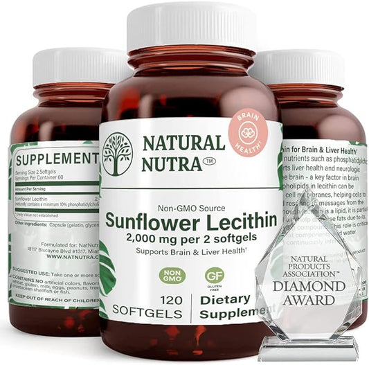 Natural Nutra Sunflower Lecithin 2000 mg Supplement, Supports Breastfeeding Moms with Plugged Milk Duct Relief, Liver & Brain Health Booster, Soy Free, Non-GMO, Gluten-Free, 120 Softge