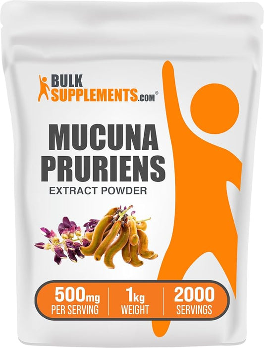 BulkSupplements.com Mucuna Pruriens Extract Powder - Mucuna Pruriens Supplements, Herbal Supplement - Vegan & Gluten Free, 500mg per Serving, 1kg (2.2 lbs) (Pack of 1)