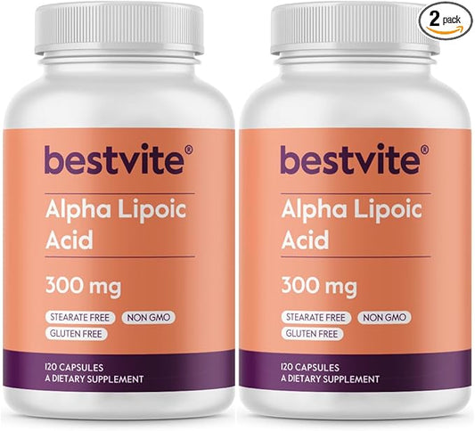 BESTVITE Alpha Lipoic Acid 300mg per Capsule (240 Capsules) (120 x 2) No Stearate - No Flow Agents - Non GMO - Gluten Free