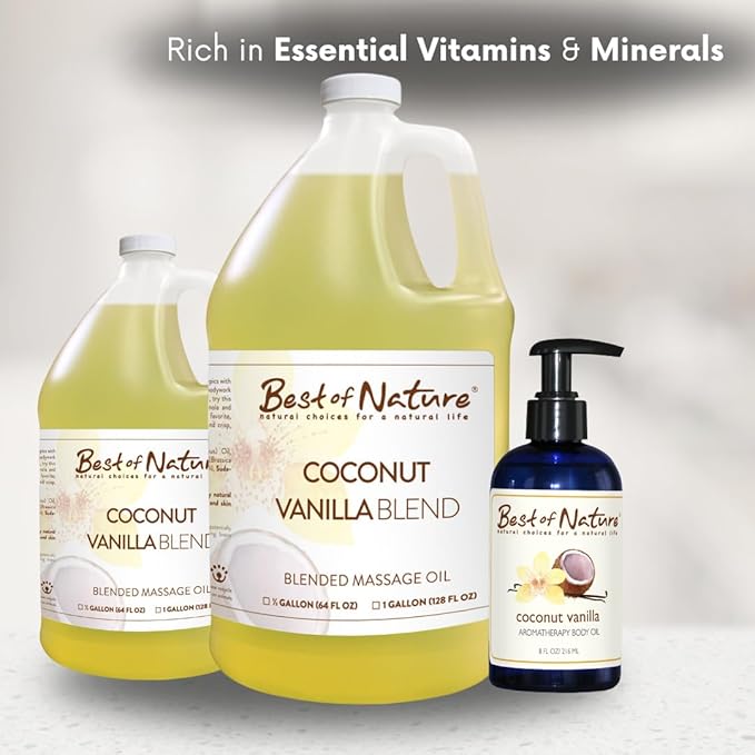 Best of Nature Coconut Vanilla Aromatherapy Massage Oil - Luxurious Blend with Coconut & Vanilla, Perfect for Spa Use, Relaxing Massage & Skin Hydration, Silky & Lightweight - Gallon (128 fl oz)