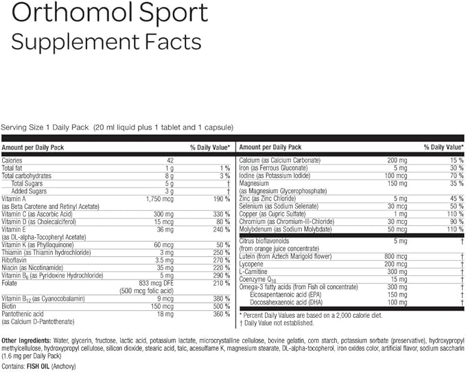 Orthomol Sport, 7-Day Supply, Premium Sports Nutrition Supplement with Vitamins A, B, C, D, E, Zinc, Iodine, Coenzyme Q10, L-Carnitine, Omega-3, and Essential Minerals for Optimal Performance