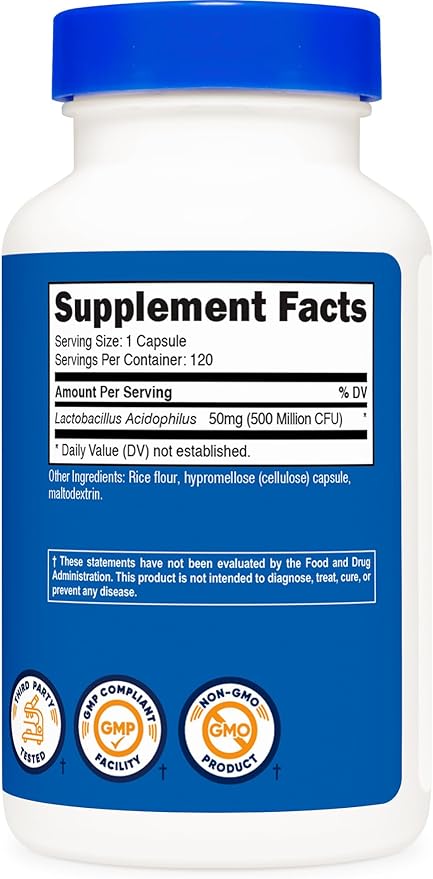 Nutricost Lactobacillus Acidophilus 500 Million CFU Per Serving (120 Capsules)
