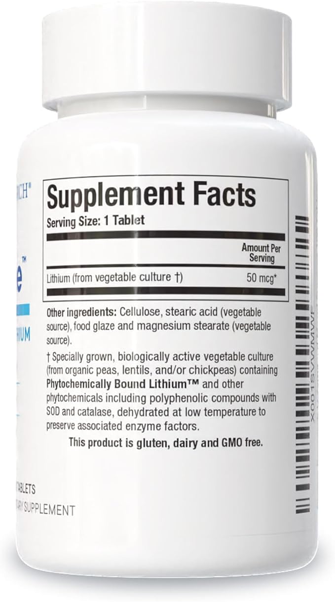 Biotics Research Li Zyme 50 micrograms, Lithium as a Whole Food, phytochemically Bound Lithium, Highly bioavailable, Supports Brain Function, Memory and Mood Support, 100 Tablets