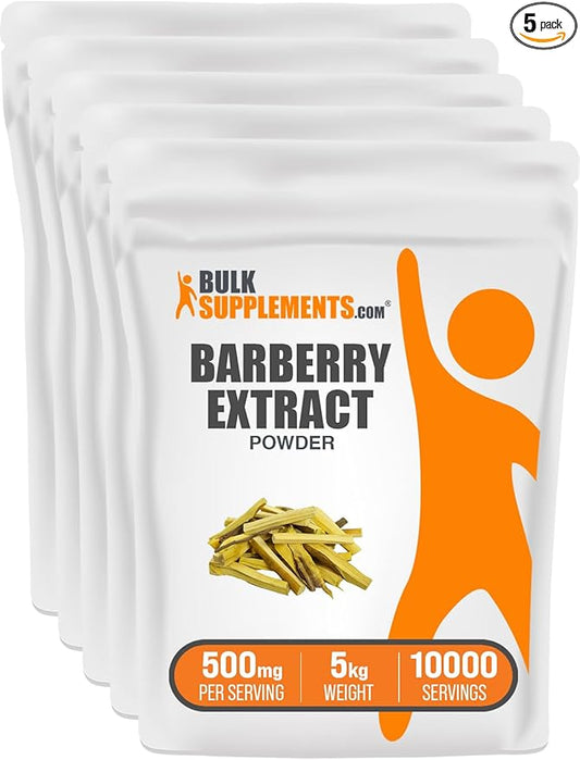 BulkSupplements.com Barberry Extract Powder - Herbal Supplement - Vegan & Gluten Free, 500mg per Serving, 1kg (2.2 lbs) (Pack of 5)