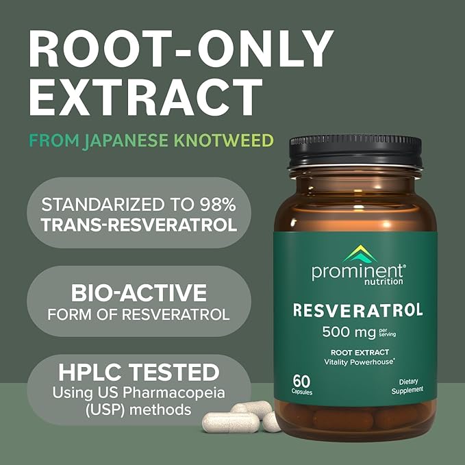Prominent Nutrition Resveratrol Supplement, Anti-Aging and Immune Support, 98% Pure Trans-Resveratrol Supplement, 500 mg, 30 Day Supply