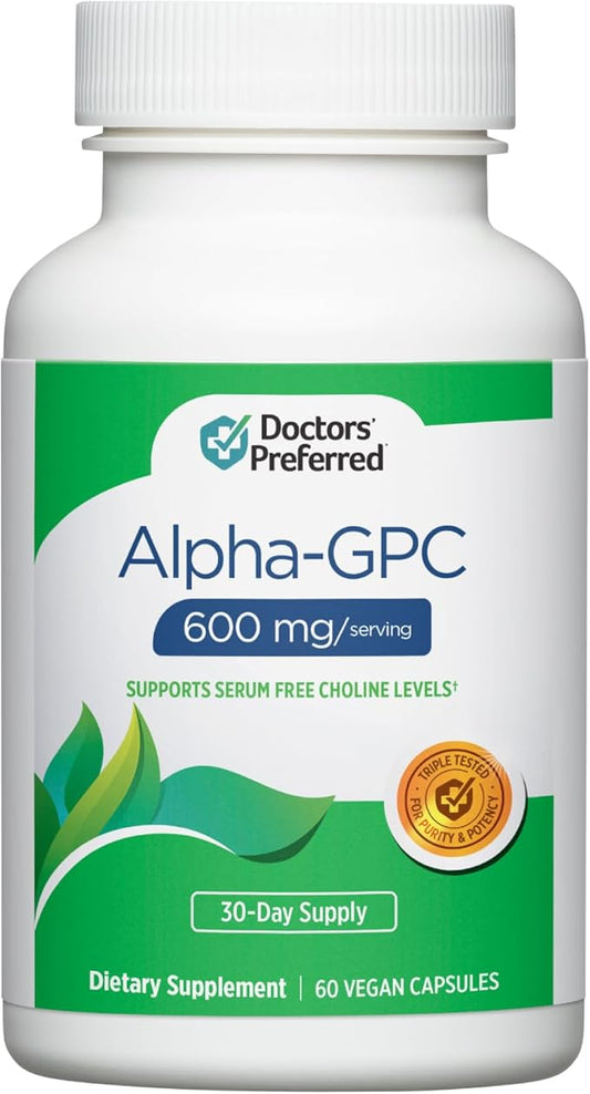 DOCTORS' PREFERRED Alpha GPC Supplement - Premium Formula. 600 MG/Serving, 60 Vegan Capsules, 30-Day Supply