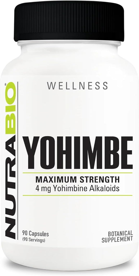 NutraBio Yohimbe (4mg)- Yohimbe Supplement for Men and Women- Yohimbe Bark Extract- 4mg- 90 Vegetable Capsules