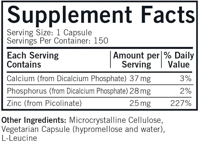 Kirkman – Zinc Picolinate 25 mg - Hypoallergenic – 150 Vegetarian Capsules – Gluten Free – Casein Free – Minerals