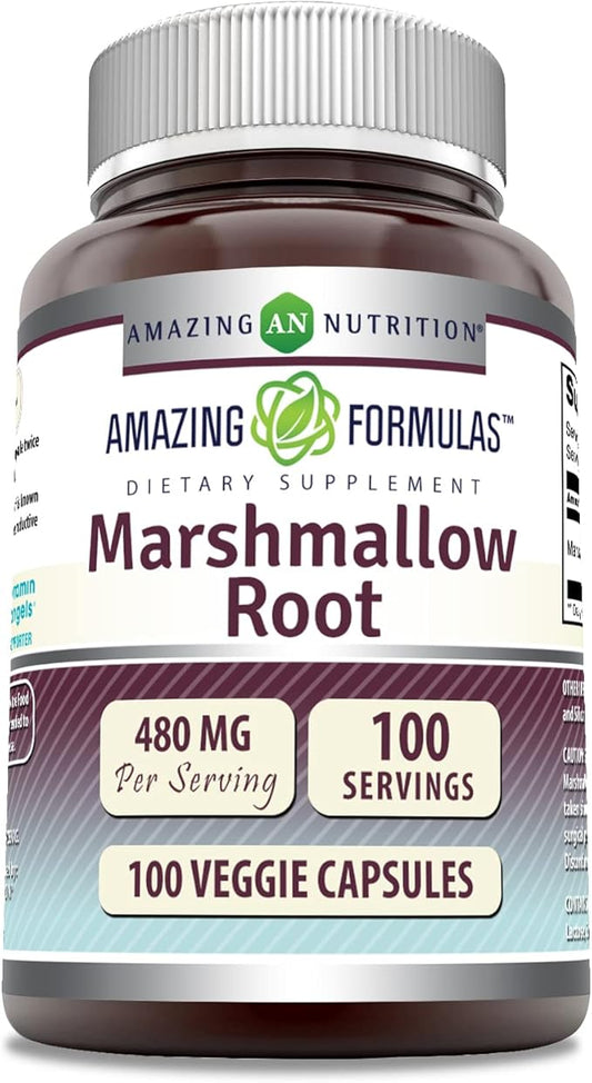 Amazing Formulas Marshmallow Root Supplement | 480 Mg Per Serving | 100 Veggie Capsules | Non-GMO | Gluten Free | Made in USA