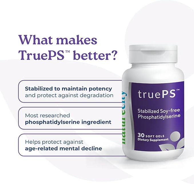 NatureCity True-PS Soy Free Stabilized Phosphatidylserine 100mg Brain Supplements for Memory and Focus - Memory Pills for Brain - Brain Health Supplements for Adults (30 SoftGels)