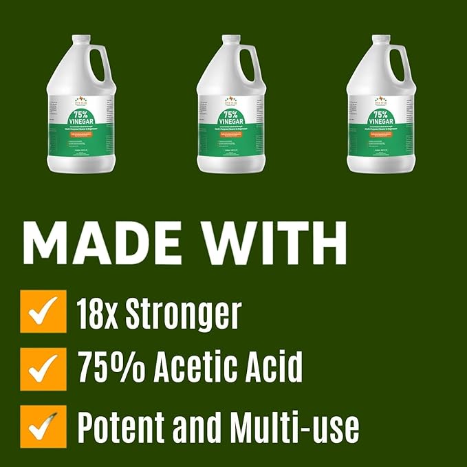 75% Vinegar Concentrated | White Vinegar for Cleaning and Garden | Home, and Outdoor Pure | Max Performance 18X Power | with Instructions 8 Gallons (1024 fl oz)