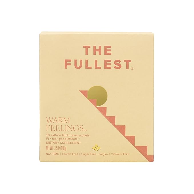 THE FULLEST - Warm Feelings 10-Single Serving Saffron Latte Sachets - Saffron, Cardamom, and Coconut Milk Based Wellness Powder for Mood and Sleep Support, Sugar-Free, Vegan, and Gluten-Free, 10 Count