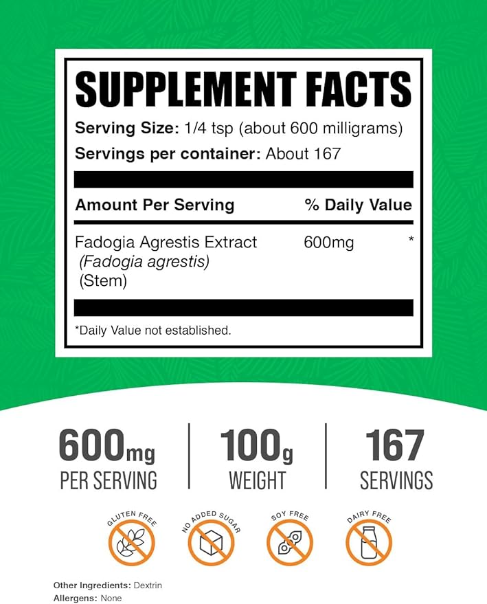 BulkSupplements.com Fadogia Agrestis Extract Powder - Fadogia Agrestis Supplement, Fadogia Agrestis 600mg - for Energy Boost, Gluten Free, 600mg per Serving, 100g (3.5 oz) (Pack of 1)