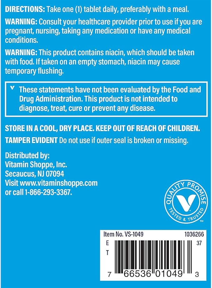 The Vitamin Shoppe B-Complex 125 – Supports Energy Production, Nervous System Function & Nutrient Metabolism – Excellent Source of B1, B2, B6, B12, Niacin, Folic Acid & Biotin (300 Tablets)